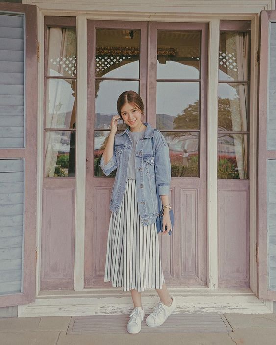 直條紋裙子 　裙子穿搭